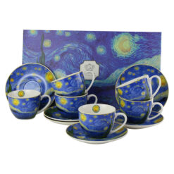 Set 6 cesti cu farfurii din portelan 280 ml "Starry Night" de V. van Gogh