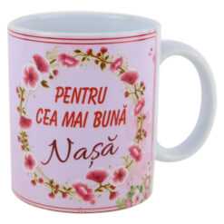 Cana ceramica "Pentru cea mai buna Nasa" 330 ml, Roz