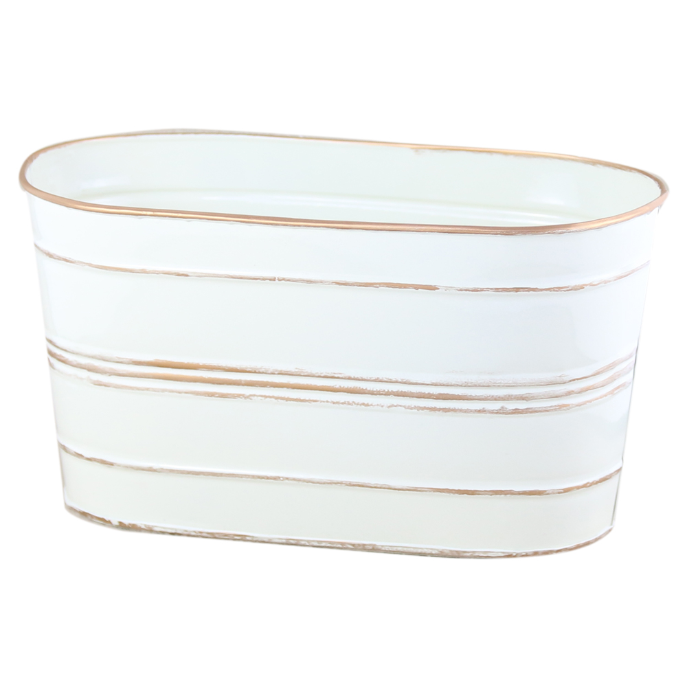 Ghiveci Oval din metal cu dungi aurii 25x13 CM