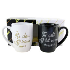 Set 2 cani din ceramica "Iti dau inima mea...", 300 ml Black&White, in cutie cadou