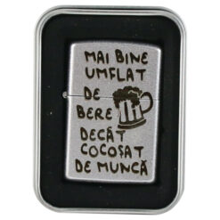 Bricheta metalica "Mai bine umflat de bere...", 3.5x5.5 CM, Argintiu