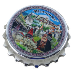 Magnet de frigider metalic cu desfacator 7 CM, Castele & Vlad Tepes, Romania