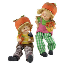 Pereche figurine Copii cu morcovi din rasina, cu picioare textil 20 CM