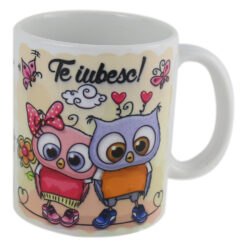 Cana ceramica "Te iubesc" 330 ml, Bufnite