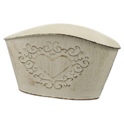 Ghiveci oval din metal Antic Crem, 17x10 CM, cu inimioara