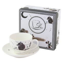 Cana portelan cu farfurie 270 ml, "Charming Owls", in cutie decorativa