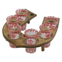 Suport lemn Potcoava cu 6 pahare Romania, motive traditionale