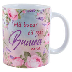 Cana ceramica "Ma bucur ca esti Bunica mea", 330 ml, trandafiri & lavanda