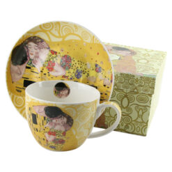 Cana portelan cu farfurie Jumbo 470 ml "The Kiss" ecru de Gustav Klimt