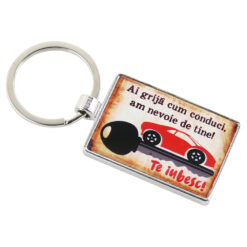 Breloc din metal "Ai grija cum conduci..." 4x7 CM