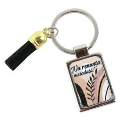 Breloc din metal "Nu renunta niciodata!", cu franjuri 7 CM