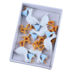 Set 6 decor Barza cu bebe din rasina 4.2 CM, albastru, autoadezive