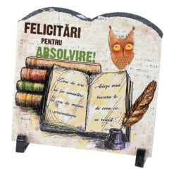 Placa ardezie carte "Felicitari pentru Absolvire" 20x19 CM, Bufnita
