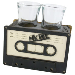 Suport din lemn cu 2 pahare Caseta 12x6 CM, Mix Tape