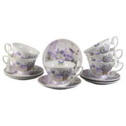 Set 6 cesti din ceramica cu farfurii, "Lavender Passion", 150 ml, in cutie cadou