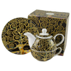 Set ceainic cu ceasca, farfurioara si infuzor metalic 350 ml/300 ml "Tree of Life" de Gustav Klimt, in cutie decorativa