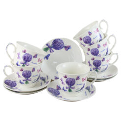 Set 6 cesti cu farfurii din portelan 250 ml "Lavender Violet", in cutie decorativa