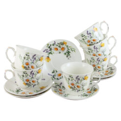 Set 6 cesti cu farfurii din portelan 250 ml "Basket of Flowers-Daisy", in cutie decorativa