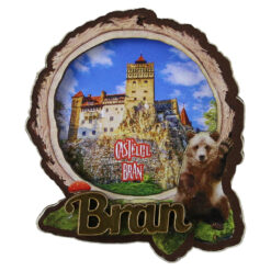 Magnet frigider din lemn "Castelul Bran" 7x8 CM, Urs