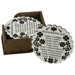 Set 6 suporturi pahare traforaj, 9 CM, cu suport, "Binecuvantarea Casei"