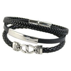 Bratara pentru barbati din piele sintetica, negru