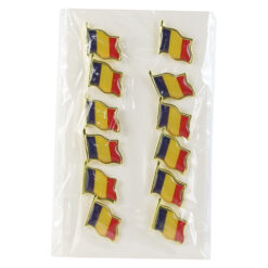 Set 12 insigne rotunde cu steagul Romaniei, 2 CM, din metal