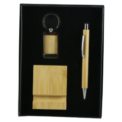 Set cadou cu Suport telefon, breloc si pix, din bambus