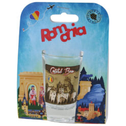 Pahar shot din sticla "Romania", Castelul Bran, in ambalaj decorativ