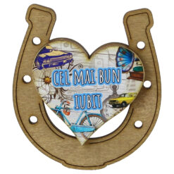 Magnet frigider din lemn "Cel mai bun Iubit" 7x8 CM, Potcoava