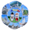Magnet frigider din rasina  7 CM, "Romania", Cuplu in port traditional, Castele