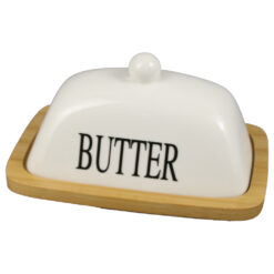 Untiera din ceramica cu suport bambus "Butter", 18x12x9 CM