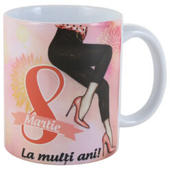 Cana ceramica "La multi ani!...8 Martie", 330 ml, piersica