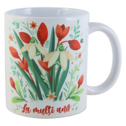 Cana ceramica "La multi ani!", 330 ml, ghiocei rosii