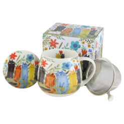 Cana portelan cu infuzor metalic si capac,"Cats World, Garden" , 430 ml, in cutie decorativa, Pisici