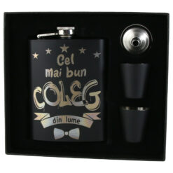 Set cadou "Cel mai bun Coleg din lume",  Plosca cu palnie si 2 pahare