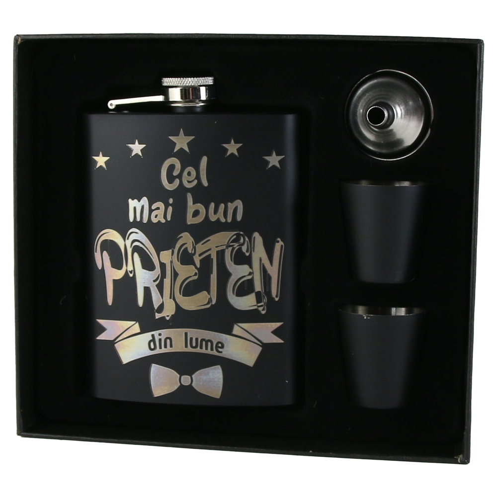 Set cadou "Cel mai bun Prieten din lume", Plosca cu palnie si 2 pahare