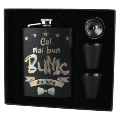 Set cadou "Cel mai bun Bunic din lume",  Plosca cu palnie si 2 pahare