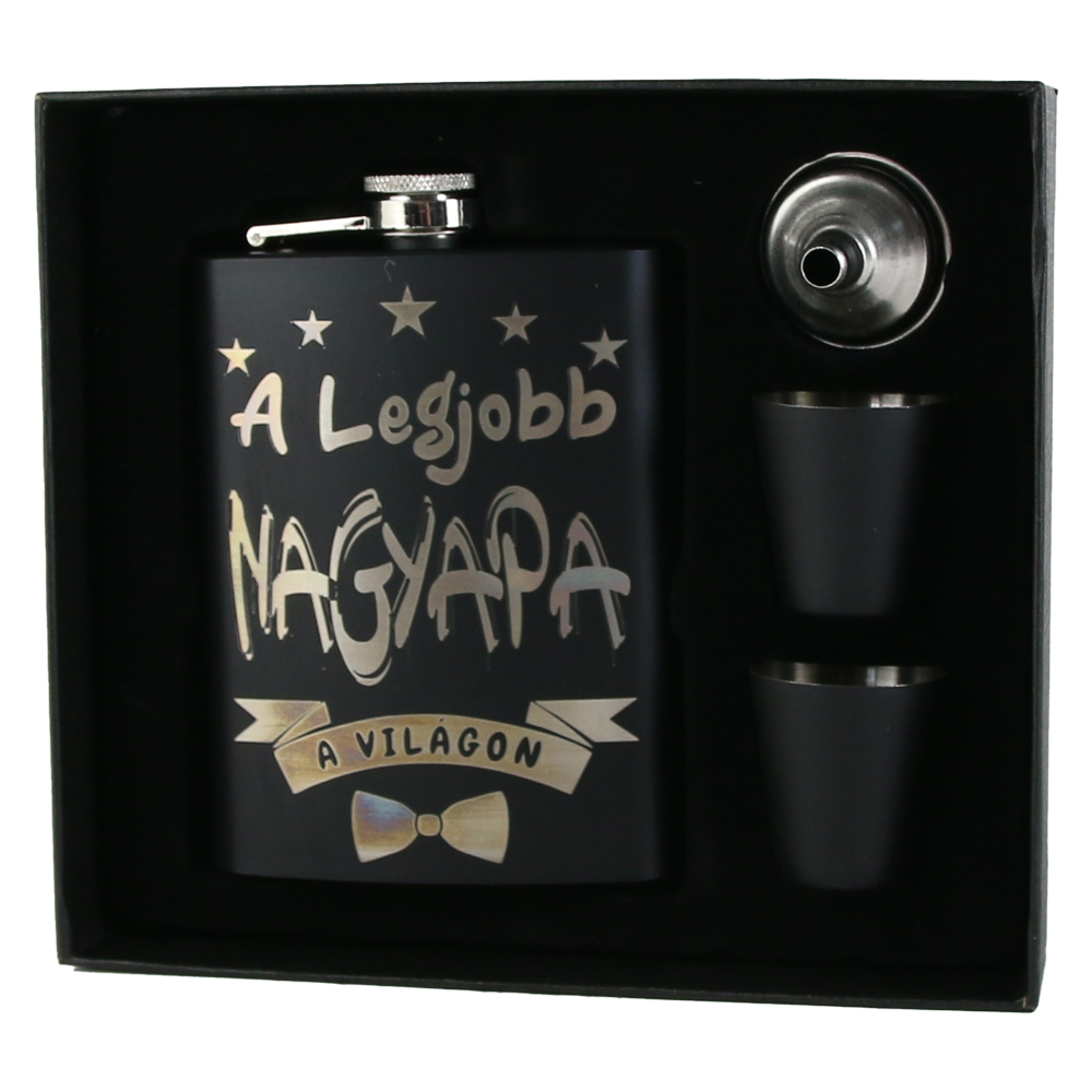 Set cadou "A legjobb Nagyapa a vilagon", Plosca cu palnie si 2 pahare