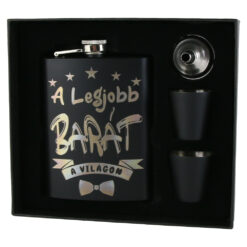 Set cadou "A legjobb Barat a vilagon",  Plosca cu palnie si 2 pahare