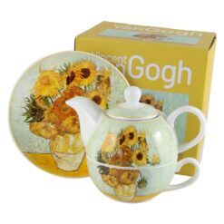 Set ceainic cu ceasca, farfurioara si infuzor metalic 350 ml/240 ml "Sunflowers" de V. van Gogh, in cutie decorativa