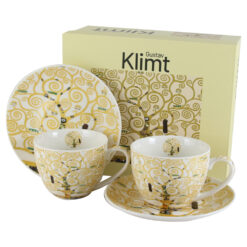 Set 2 cesti cu farfurii din portelan espresso 270 ml "Tree of Life" de Gustav Klimt, ecru