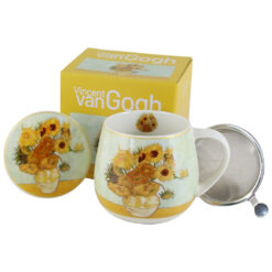 Cana portelan cu infuzor metalic si capac 430 ml, "Sunflowers" de V. van Gogh, in cutie decorativa
