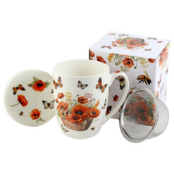 Cana portelan cu infuzor metalic si capac 350 ml, "Basket of Flowers-Poppies", in cutie decorativa