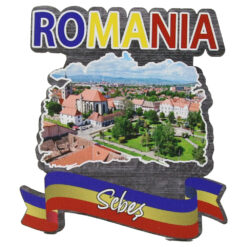 Magnet frigider din lemn "Romania" 8x8 CM, Sebes, tricolor