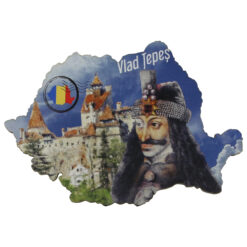 Magnet frigider din lemn "Vlad Tepes" 9x6 CM, Harta Romaniei, Castelul Bran