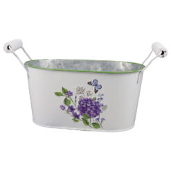 Ghiveci oval din metal, cu manere, 19x11.5 CM, Hortensie