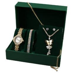 Set cadou pentru femei 4 piese - Bratara, ceas, inel, colier, cercei, in cutie bijuterii, 16.5x10.5 CM