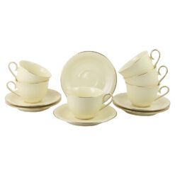 Set 6 cesti cu farfurii, din portelan "Vesper", 250 ml, in cutie decorativa