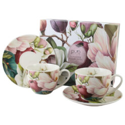 Set 2 cesti cu farfurii, din portelan 270 ml, "Magnolie", in cutie decorativa
