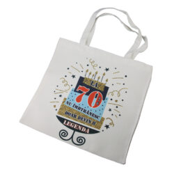 Sacosa textil "La 70 de ani nu imbatranesc, ...", 40x40 CM, tort